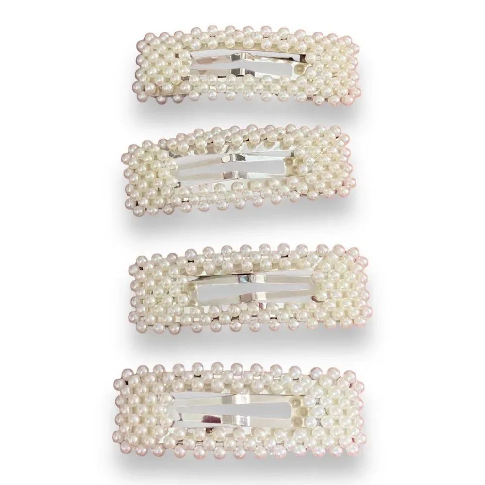 Ivory Pearls Oversized Hair Clips Barrettes Set of 4 Hair Accessory NEW
